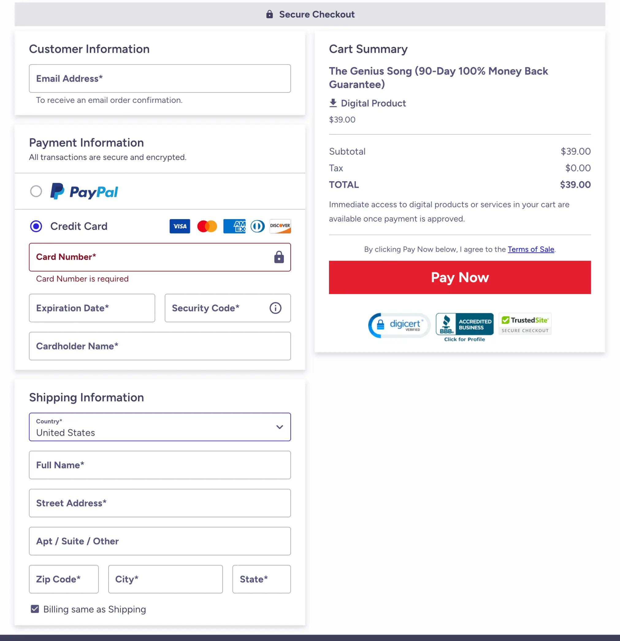 The Genius Song Checkout Page